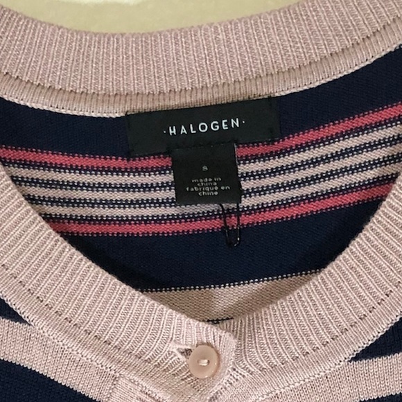 Halogen Small Stripe Cardigan Sweater Lightweight Pink Dusty Rose Button Front - Picture 5 of 7